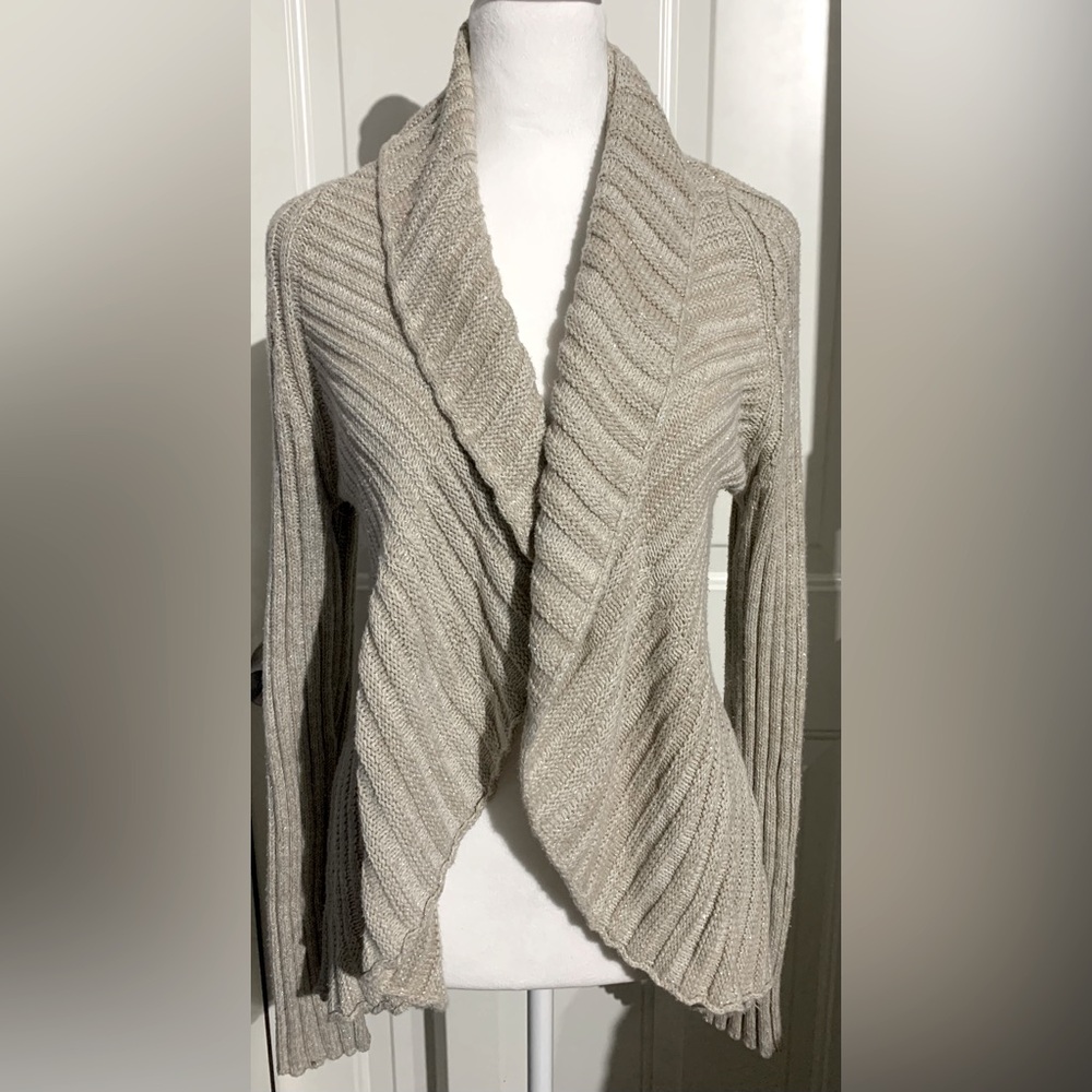 Apt. 9 Open Front Cardigan- Beige With Silver Sparkle Thread- Size S